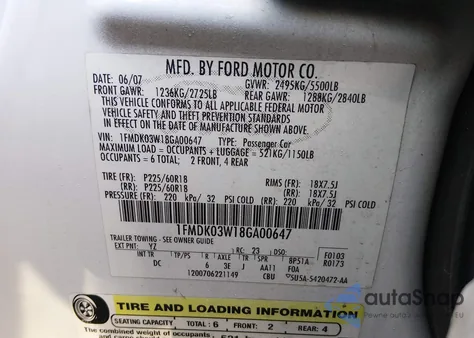 2008 Ford Taurus X Limited z USA, uszkodzony, nr VIN 1FMDK03W18GA00647